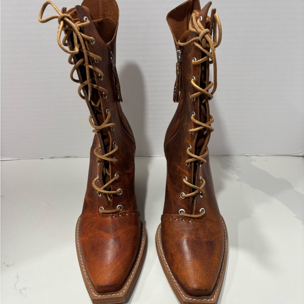 We The Free Canyon Lace-Up Boots in Whiskey Square Toe Zipper Size 36 - Picture 4 of 10